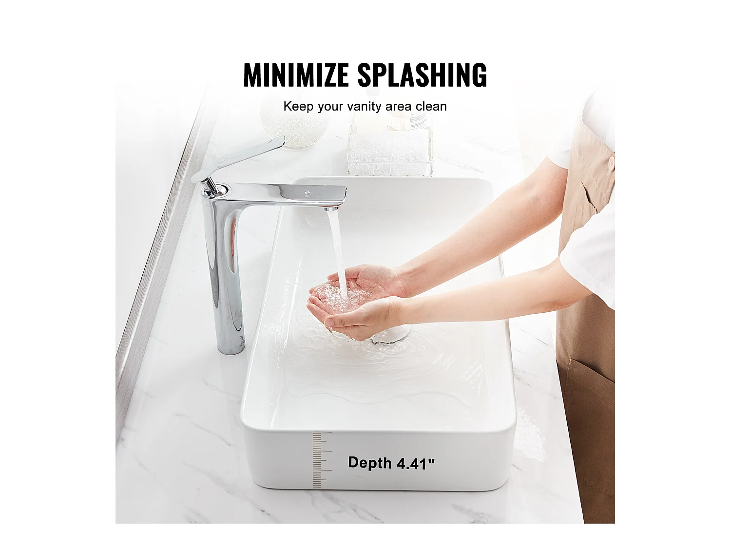 Lavabo de Salle de Bain SucceBuy, 61 x 35 cm, Blanc Moderne, pour Salle de Bain, Hôtel, Toilettes, Camping-Car