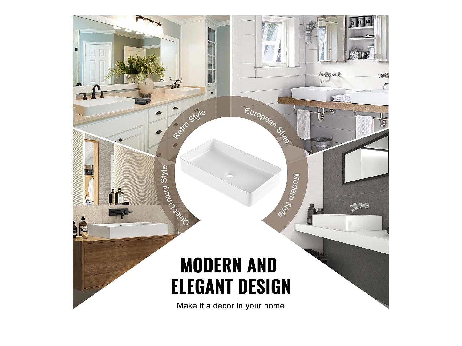 Lavabo de Salle de Bain SucceBuy, 61 x 35 cm, Blanc Moderne, pour Salle de Bain, Hôtel, Toilettes, Camping-Car