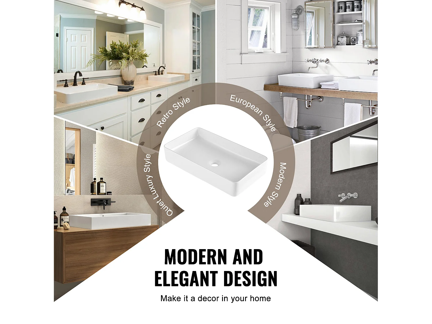 Badkamerwasbak SucceBuy, 61 x 35 cm, Modern Wit, voor Badkamer, Hotel, Toilet, Camper