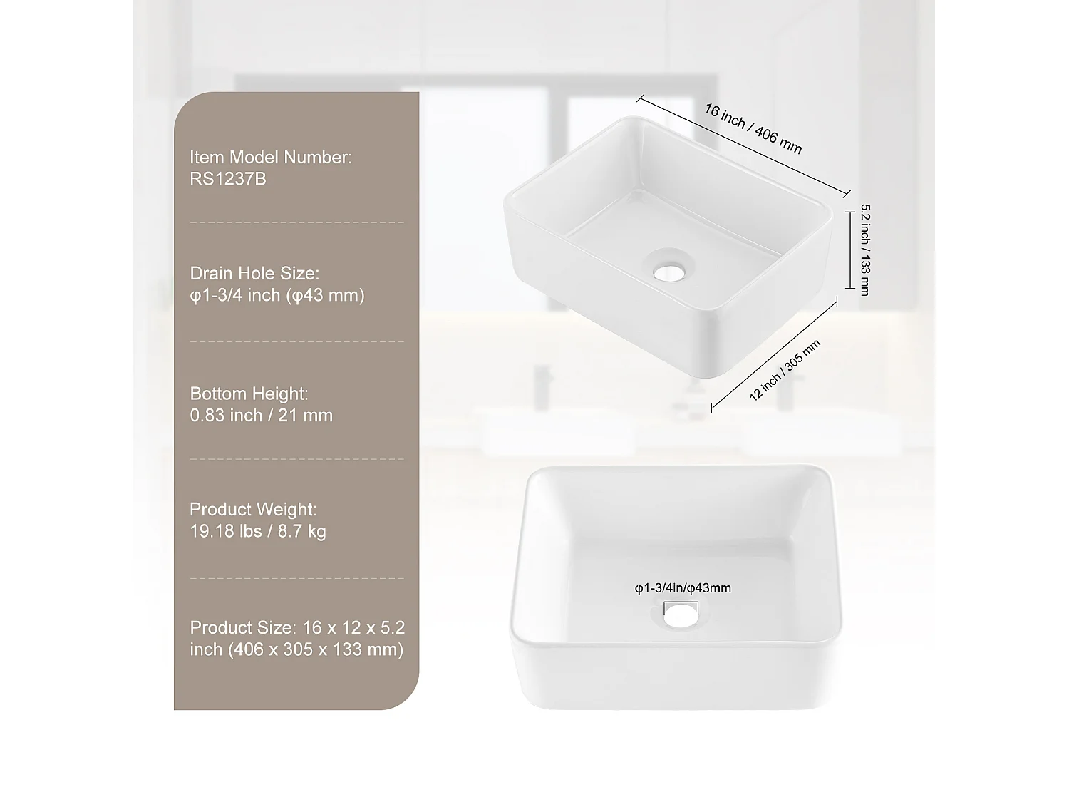 Lavabo de Banheiro SucceBuy, 41 x 30 cm, Branco Moderno, para Casa de Banho, Hotel, WC, Autocaravana