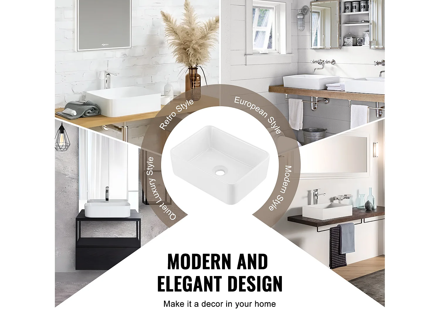 Lavabo de Banheiro SucceBuy, 41 x 30 cm, Branco Moderno, para Casa de Banho, Hotel, WC, Autocaravana