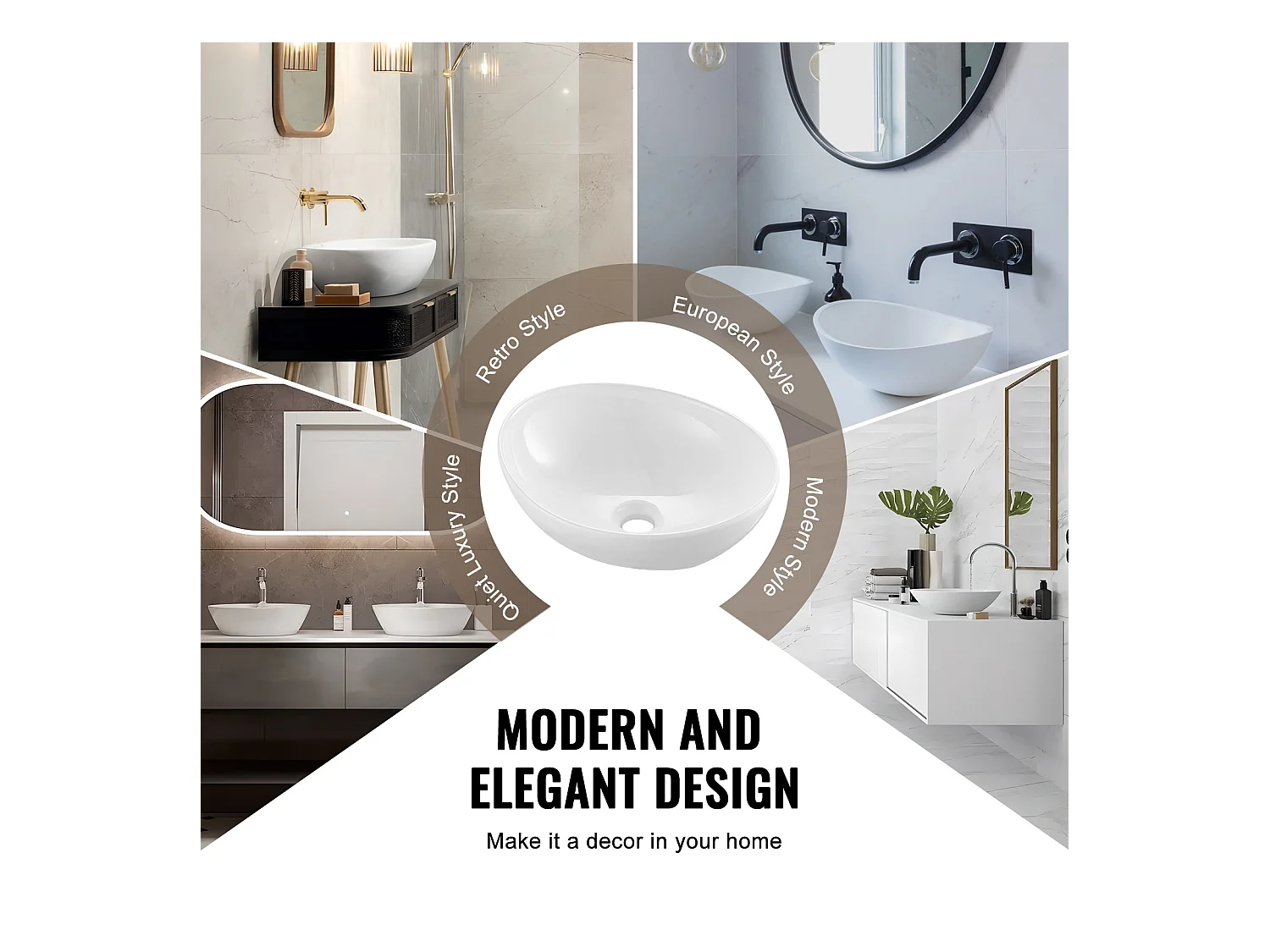 Badkamerwasbak SucceBuy, 41 x 34 cm, Modern Wit, voor Badkamer, Hotel, Toilet, Camper