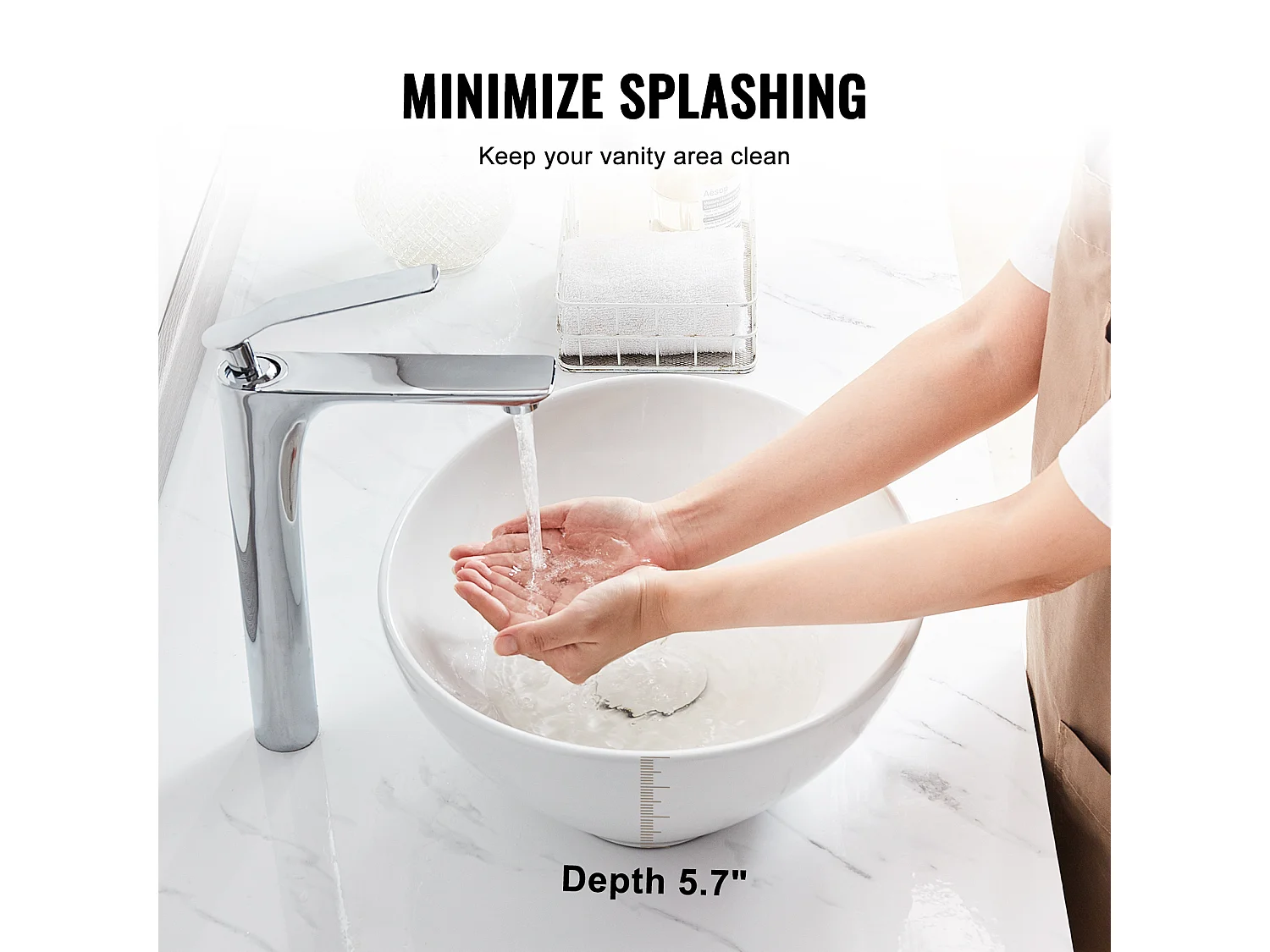 Lavabo de Salle de Bain SucceBuy, 41 x 34 cm, Blanc Moderne, pour Salle de Bain, Hôtel, Toilettes, Camping-Car