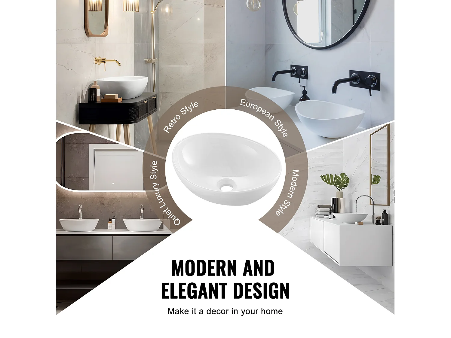 Lavabo de Salle de Bain SucceBuy, 41 x 34 cm, Blanc Moderne, pour Salle de Bain, Hôtel, Toilettes, Camping-Car