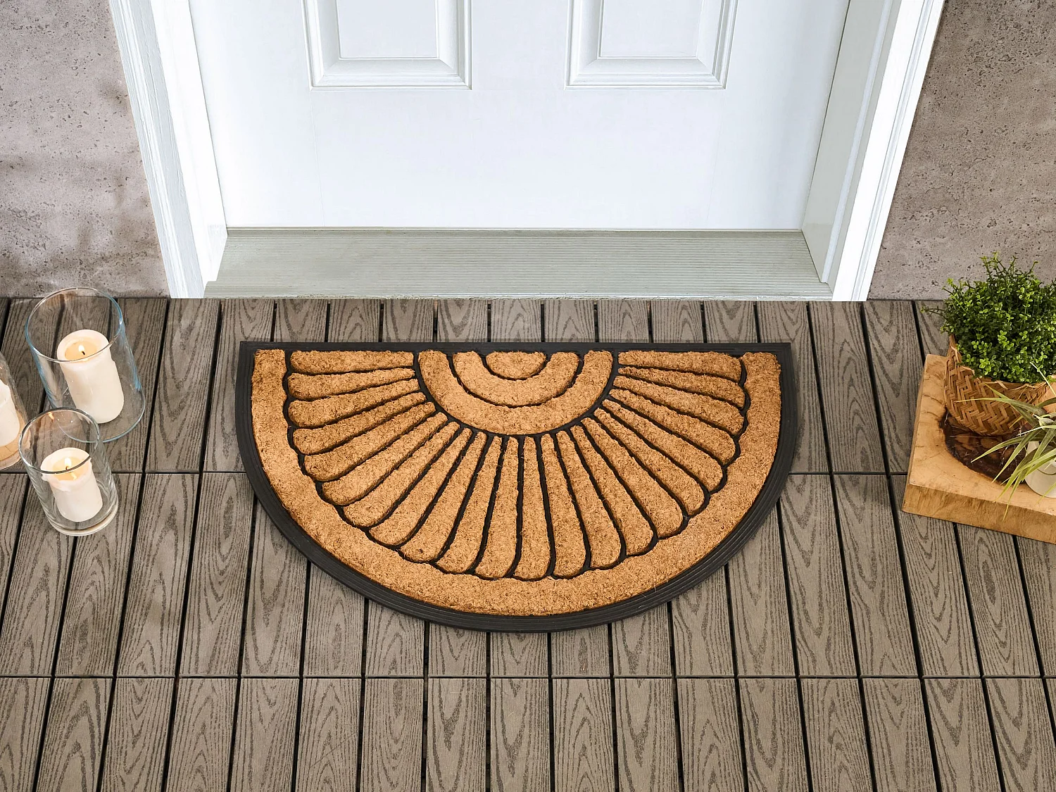 Fußmatte natürlich / schwarz halbrund mit Muster 45 x 75 cm Indoor Koryak