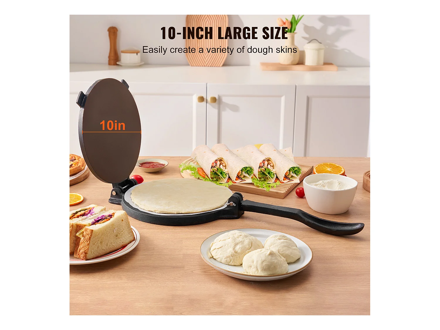 Presse à Pâte SucceBuy 25 cm, Presse à Tortillas pour Chapati en Fonte Robuste pour Tortillas à la Farine, Argent