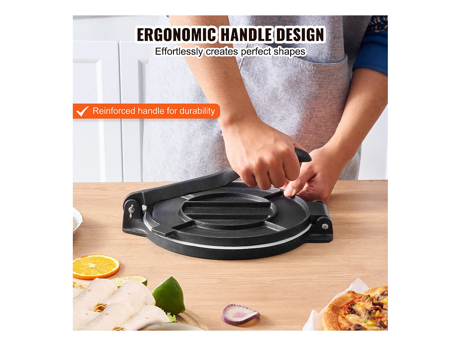 Presse à Pâte SucceBuy 25 cm, Presse à Tortillas pour Chapati en Fonte Robuste pour Tortillas à la Farine, Argent