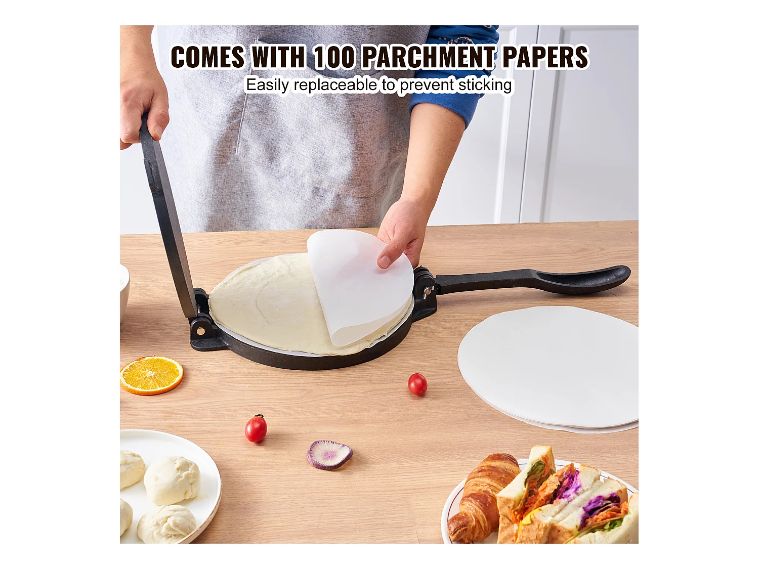 Presse à Pâte SucceBuy 25 cm, Presse à Tortillas pour Chapati en Fonte Robuste pour Tortillas à la Farine, Argent