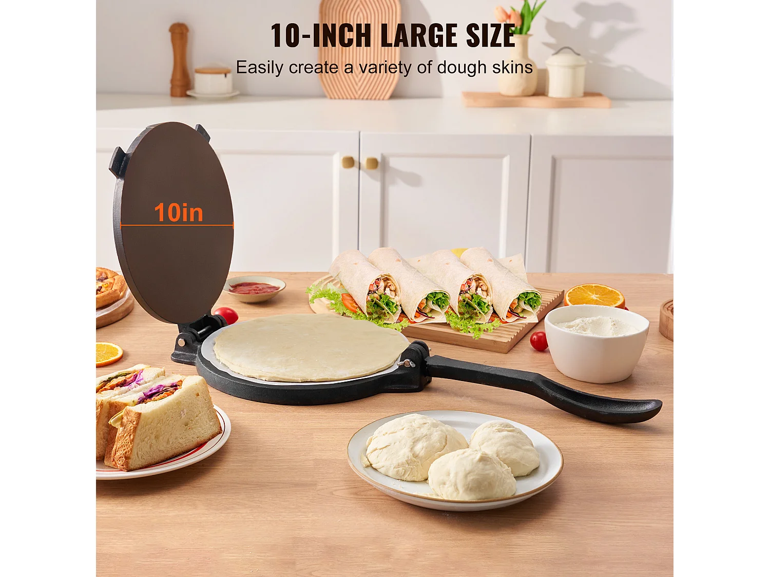 Presse à Pâte SucceBuy 25 cm, Presse à Tortillas pour Chapati en Fonte Robuste pour Tortillas à la Farine, Argent