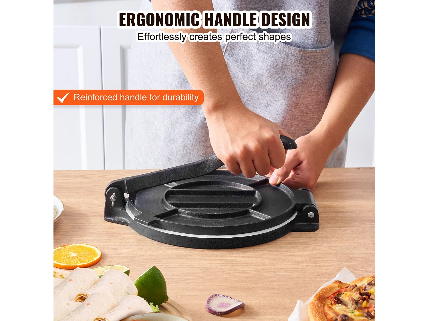 Presse à Pâte SucceBuy 25 cm, Presse à Tortillas pour Chapati en Fonte Robuste pour Tortillas à la Farine, Argent