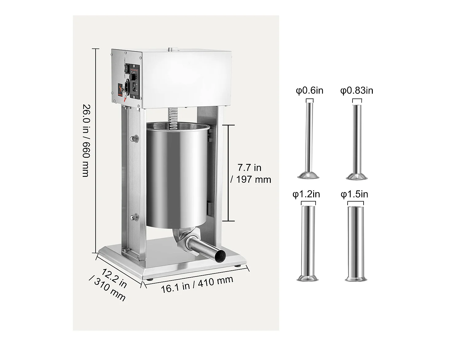 Poussoir à Saucisses Électrique SucceBuy, Remplisseuse de Saucisses pour Usage Domestique/Commercial, en Acier Inoxydable, 10 L, 200 W