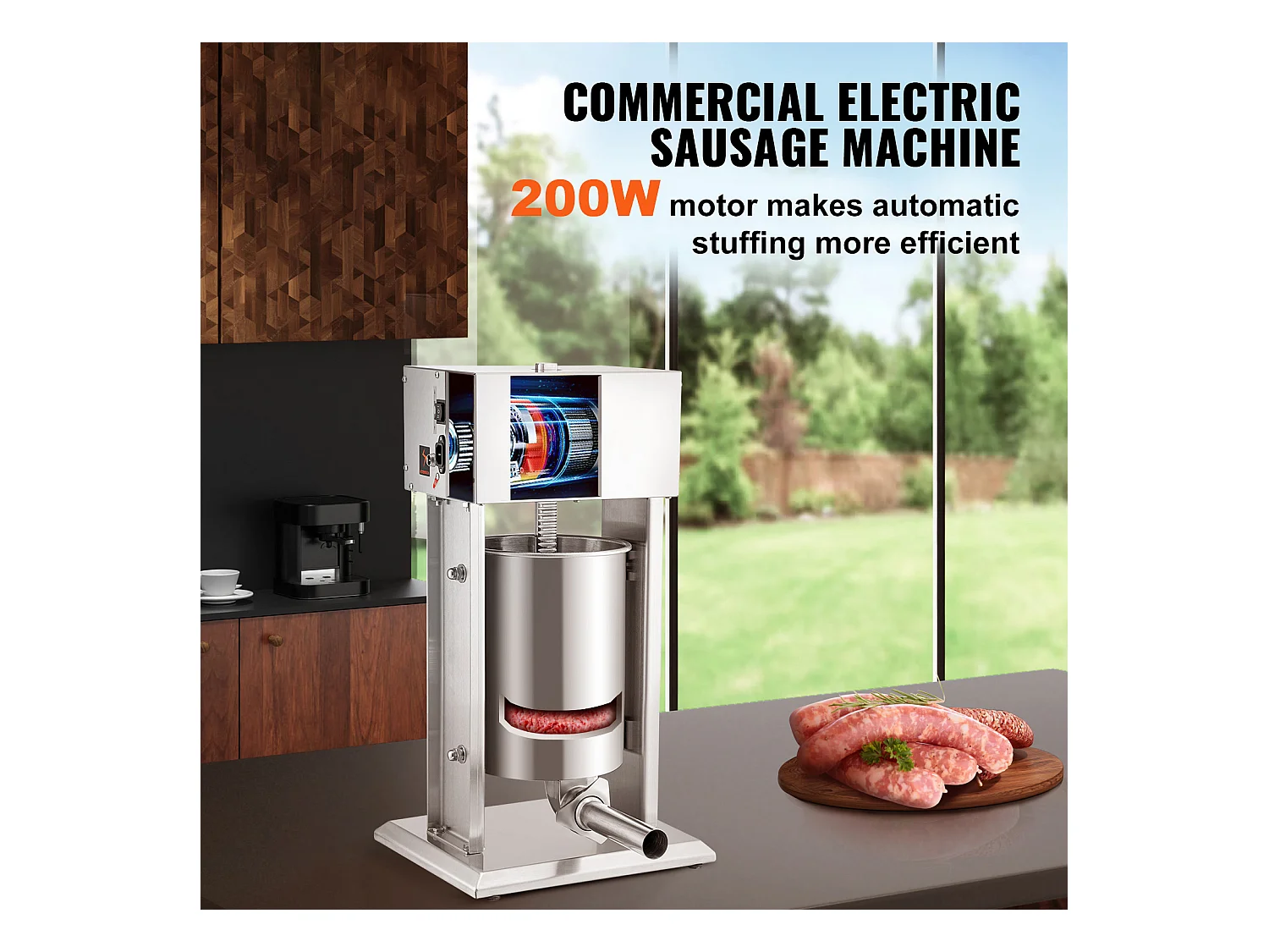 Poussoir à Saucisses Électrique SucceBuy, Remplisseuse de Saucisses pour Usage Domestique/Commercial, en Acier Inoxydable, 10 L, 200 W