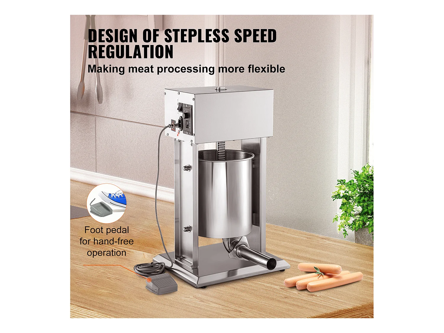 Poussoir à Saucisses Électrique SucceBuy, Remplisseuse de Saucisses pour Usage Domestique/Commercial, en Acier Inoxydable, 10 L, 200 W