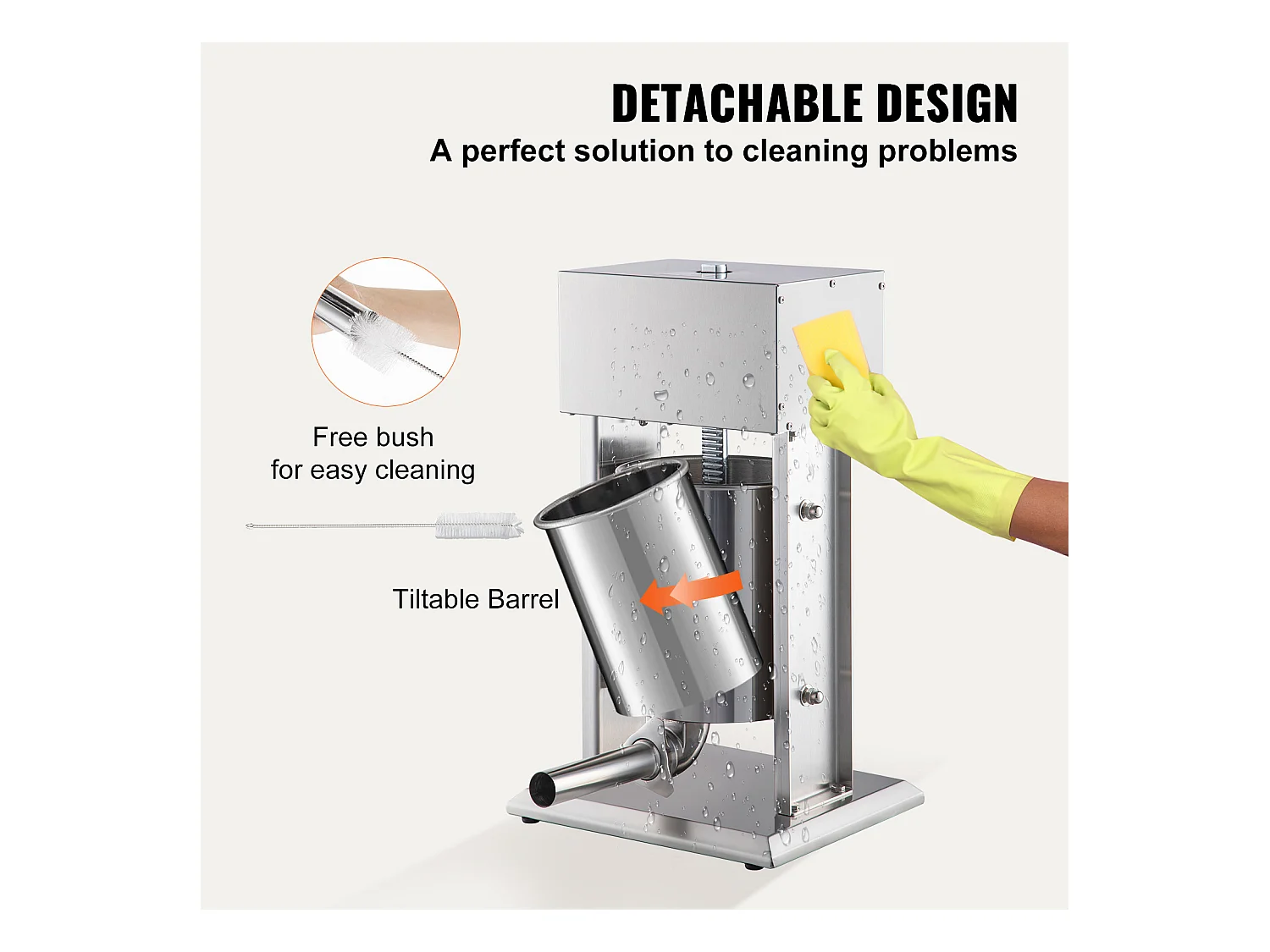 Poussoir à Saucisses Électrique SucceBuy, Remplisseuse de Saucisses pour Usage Domestique/Commercial, en Acier Inoxydable, 10 L, 200 W