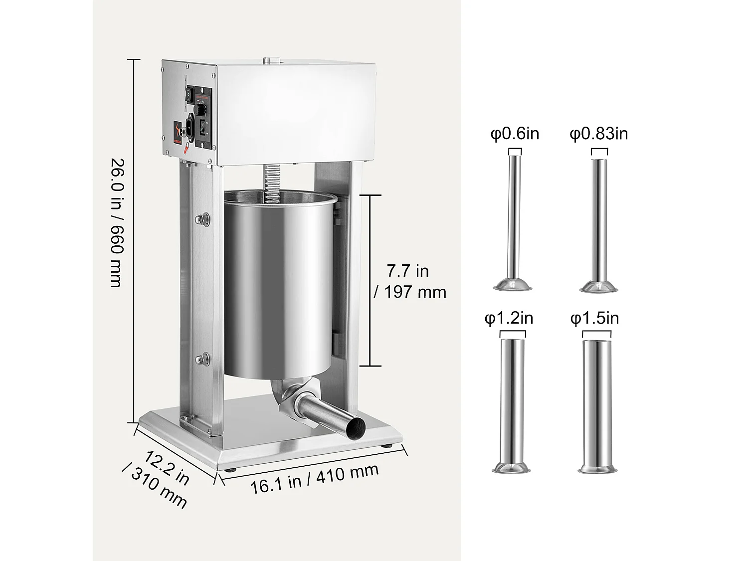 Poussoir à Saucisses Électrique SucceBuy, Remplisseuse de Saucisses pour Usage Domestique/Commercial, en Acier Inoxydable, 10 L, 200 W