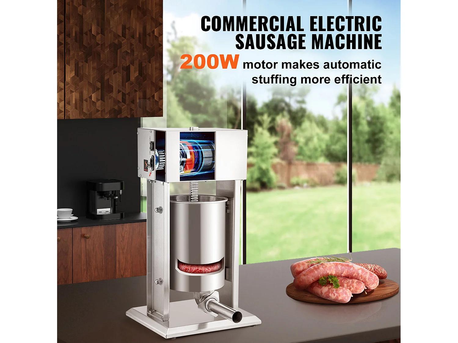 Poussoir à Saucisses Électrique SucceBuy, Remplisseuse de Saucisses pour Usage Domestique/Commercial, en Acier Inoxydable, 10 L, 200 W