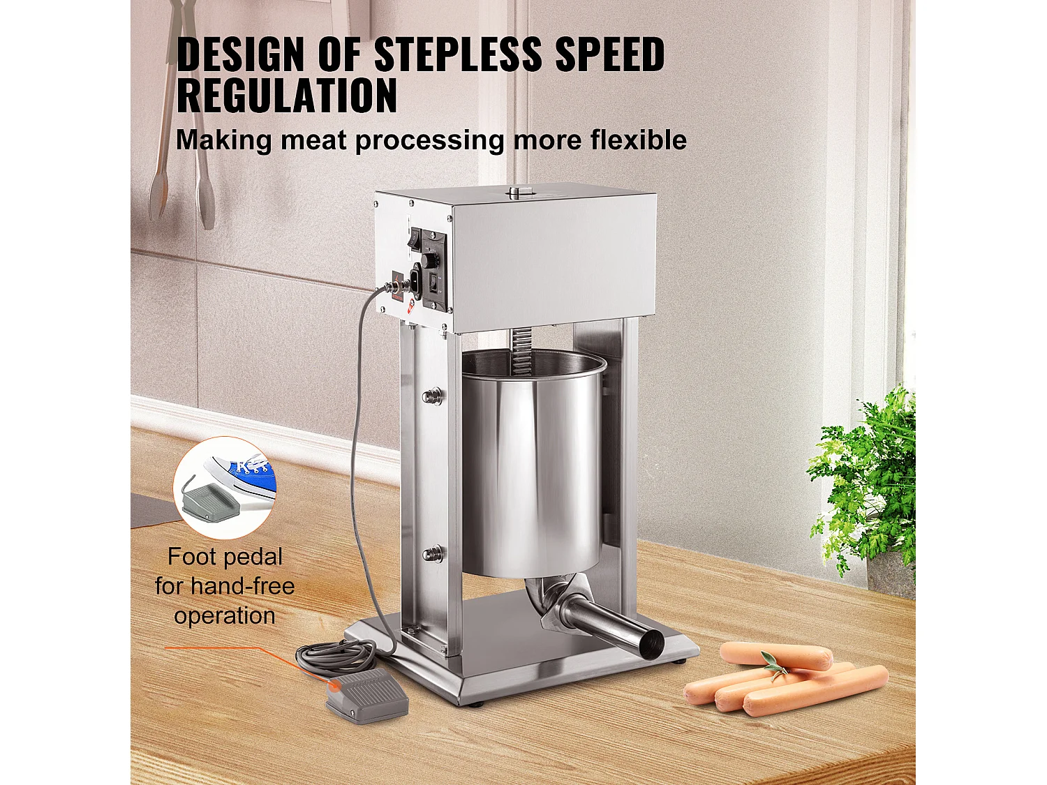 Poussoir à Saucisses Électrique SucceBuy, Remplisseuse de Saucisses pour Usage Domestique/Commercial, en Acier Inoxydable, 10 L, 200 W