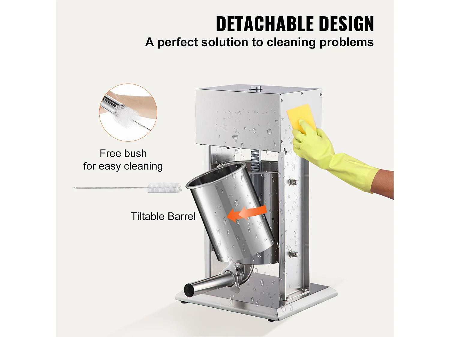 Poussoir à Saucisses Électrique SucceBuy, Remplisseuse de Saucisses pour Usage Domestique/Commercial, en Acier Inoxydable, 10 L, 200 W