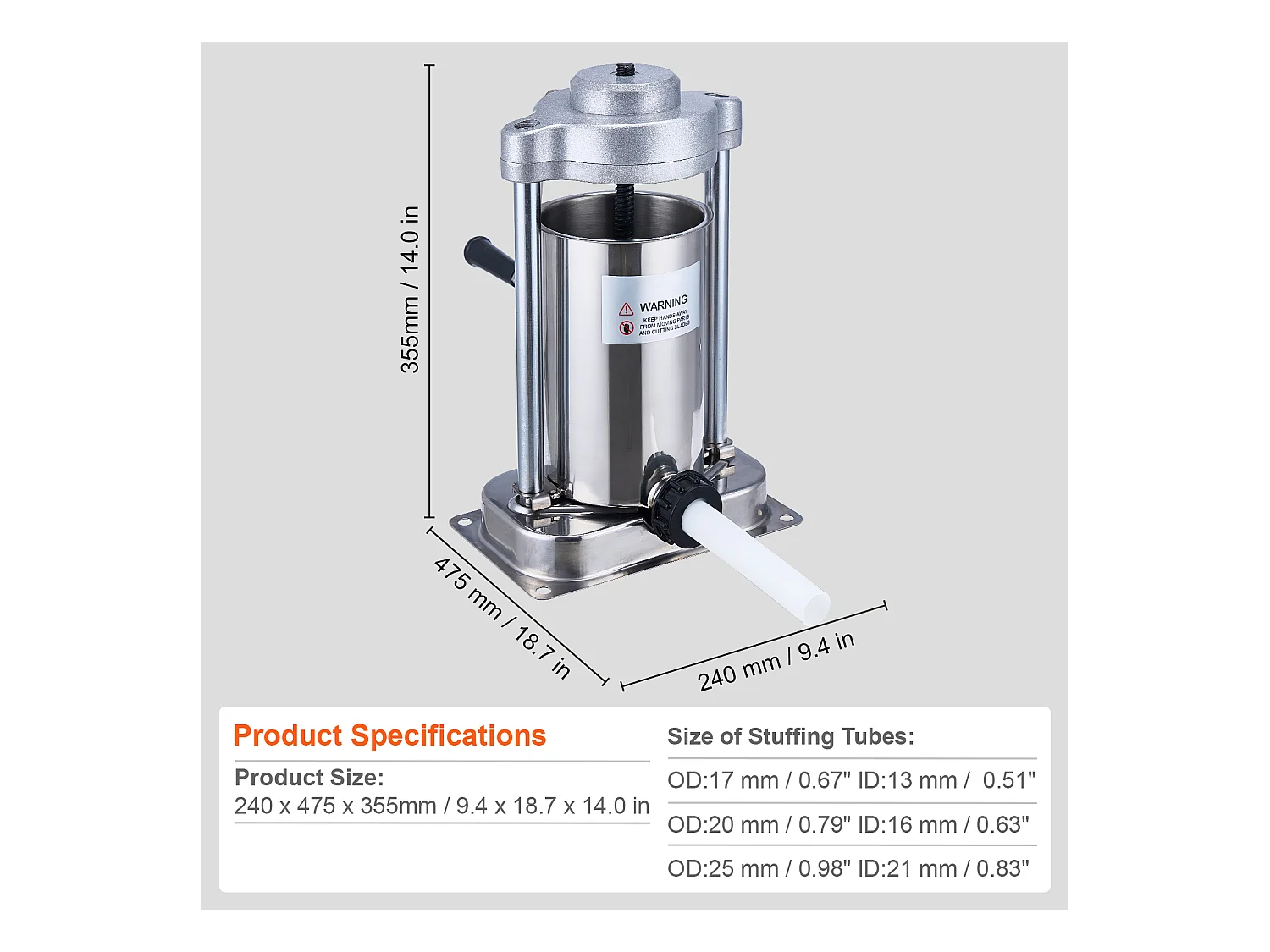 Poussoir à Saucisses Manuel SucceBuy, 2 L, Poussoir à Saucisses en Acier Inoxydable 304, avec Pince, Vertical