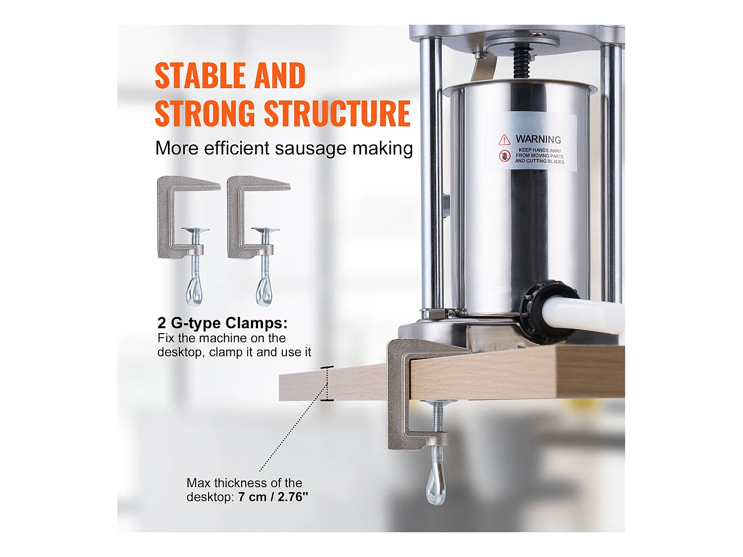 Poussoir à Saucisses Manuel SucceBuy, 2 L, Poussoir à Saucisses en Acier Inoxydable 304, avec Pince, Vertical