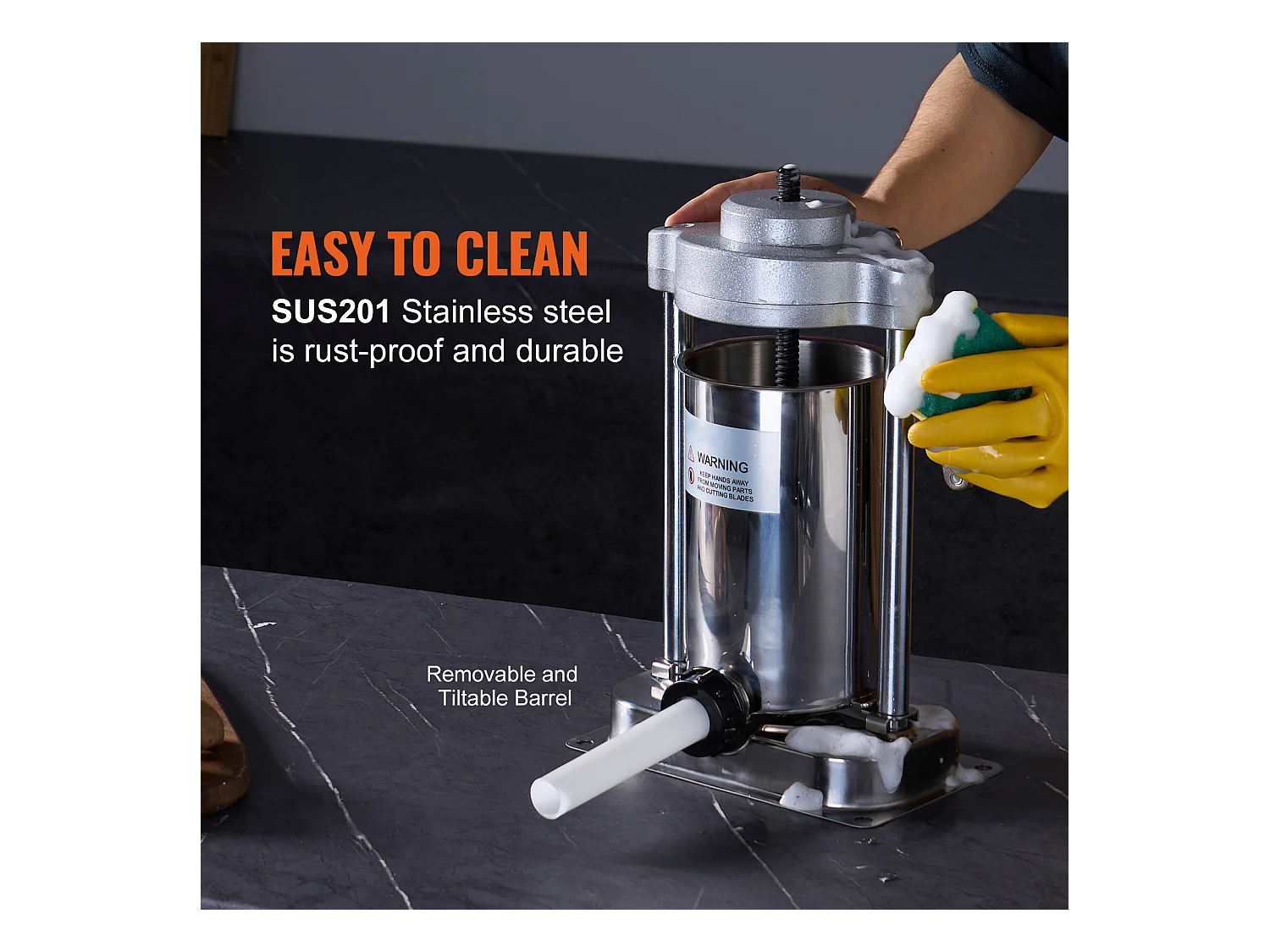 Poussoir à Saucisses Manuel SucceBuy, 2 L, Poussoir à Saucisses en Acier Inoxydable 304, avec Pince, Vertical