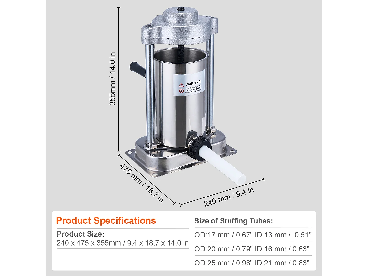 Poussoir à Saucisses Manuel SucceBuy, 2 L, Poussoir à Saucisses en Acier Inoxydable 304, avec Pince, Vertical