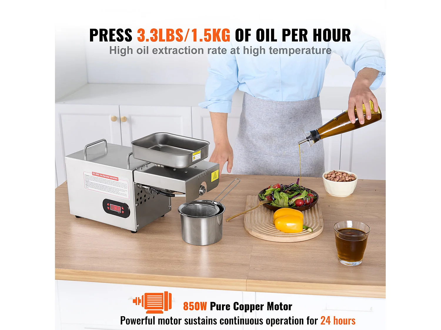 Prensa de Aceite Eléctrica SucceBuy Prensa de Aceite Eléctrica de Acero Inoxidable de 850 W para Semillas de Sésamo