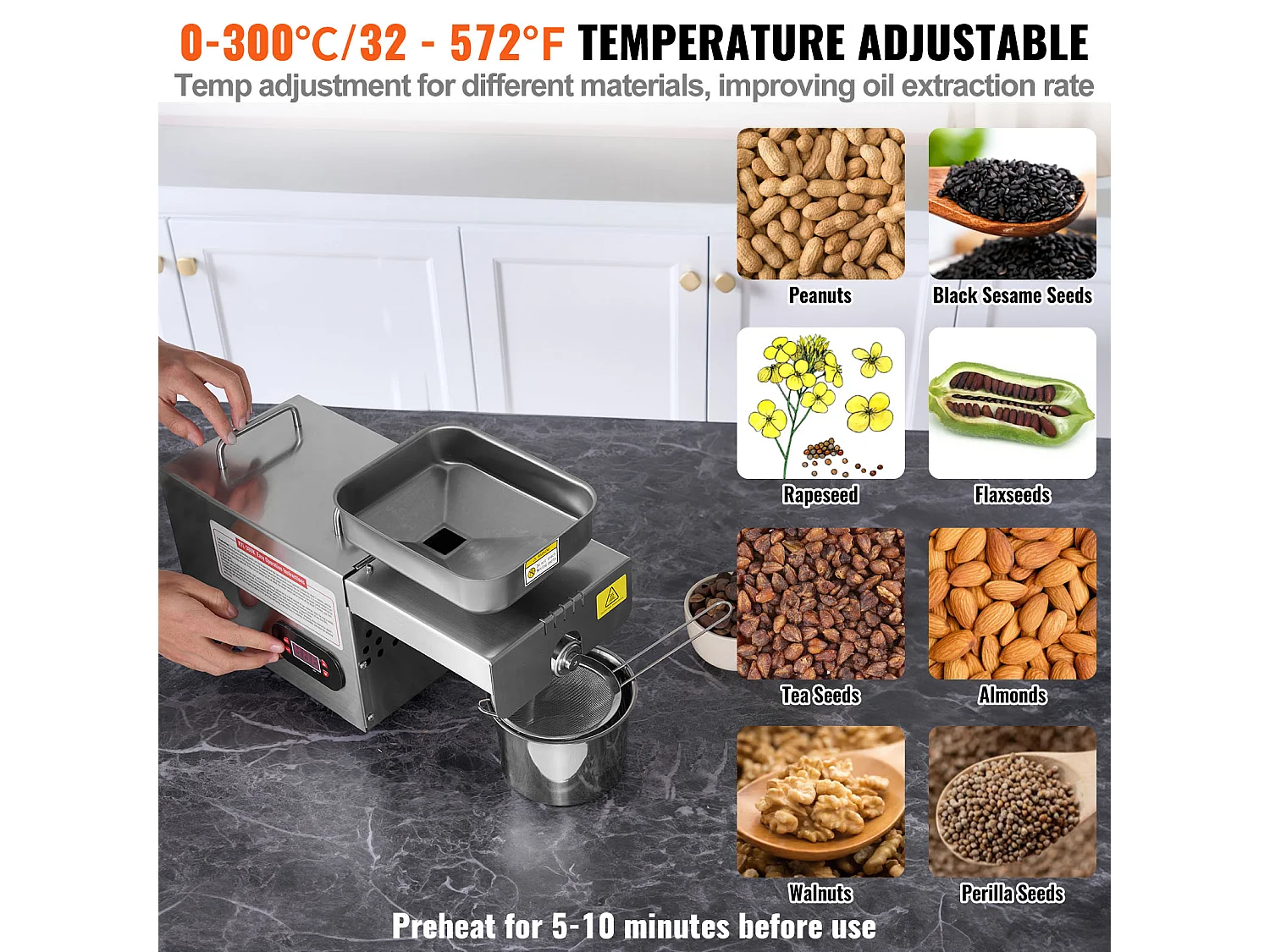 Prensa de Aceite Eléctrica SucceBuy Prensa de Aceite Eléctrica de Acero Inoxidable de 850 W para Semillas de Sésamo