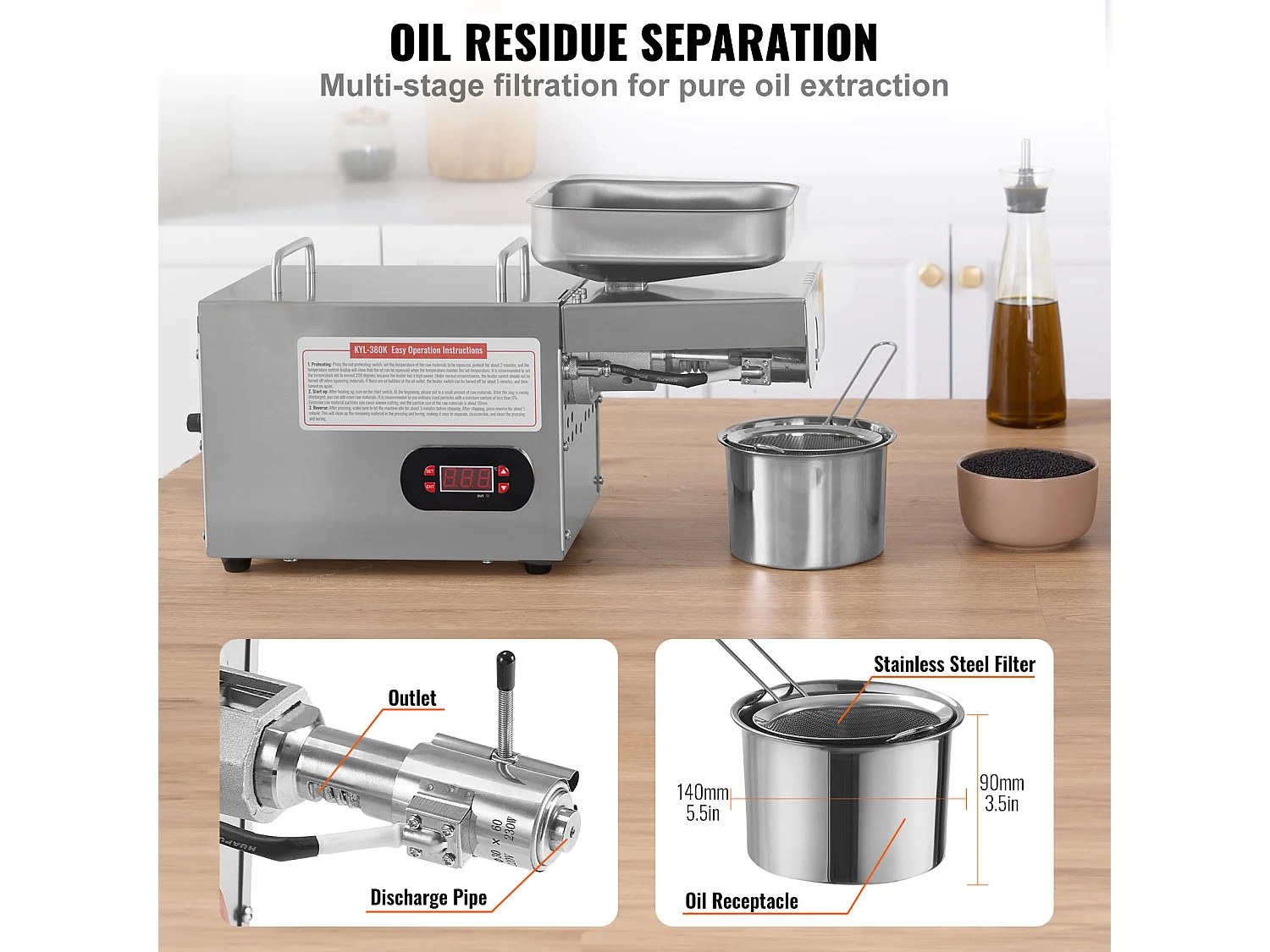 Prensa de Aceite Eléctrica SucceBuy Prensa de Aceite Eléctrica de Acero Inoxidable de 850 W para Semillas de Sésamo