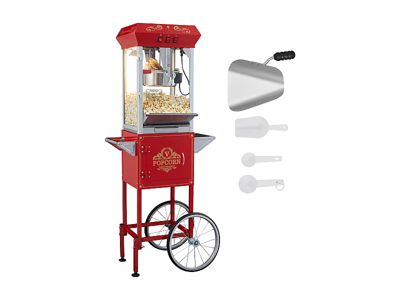 Maszyna Do Popcornu SucceBuy, Maszyna Do Popcornu z Wózkiem, 850 W, 8 oz, 48 Kubków, Czerwony, 610 x 410 x 1395 mm
