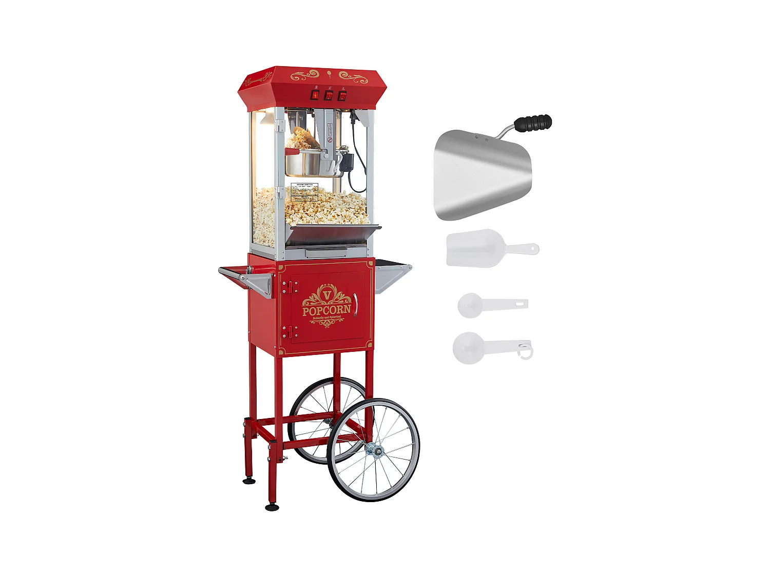 Machine à Pop-Corn SucceBuy Machine à popcorn avec Chariot, 850 W, 8 oz, 48 Tasses, Rouge，610 x 410 x 1 395 mm