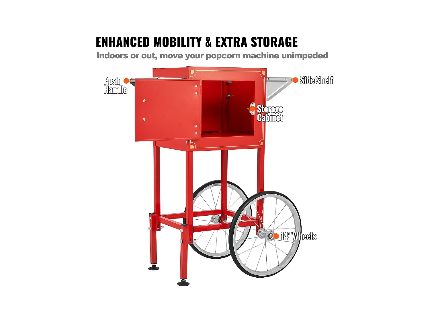 Machine à Pop-Corn SucceBuy Machine à popcorn avec Chariot, 850 W, 8 oz, 48 Tasses, Rouge，610 x 410 x 1 395 mm