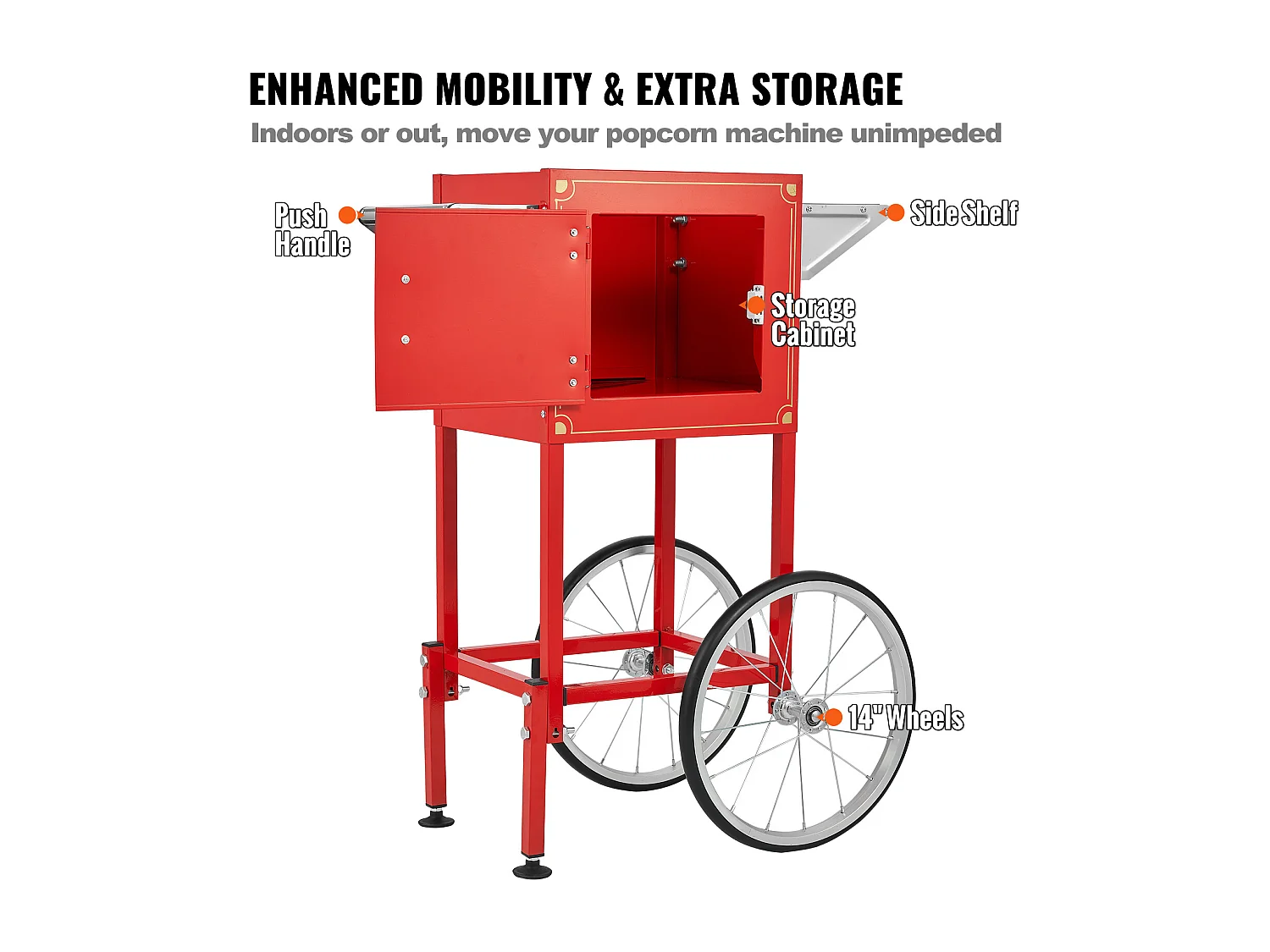 Máquina de Palomitas SucceBuy, Máquina de Palomitas con Carrito, 850 W, 8 oz, 48 Tazas, Rojo, 610 x 410 x 1395 mm