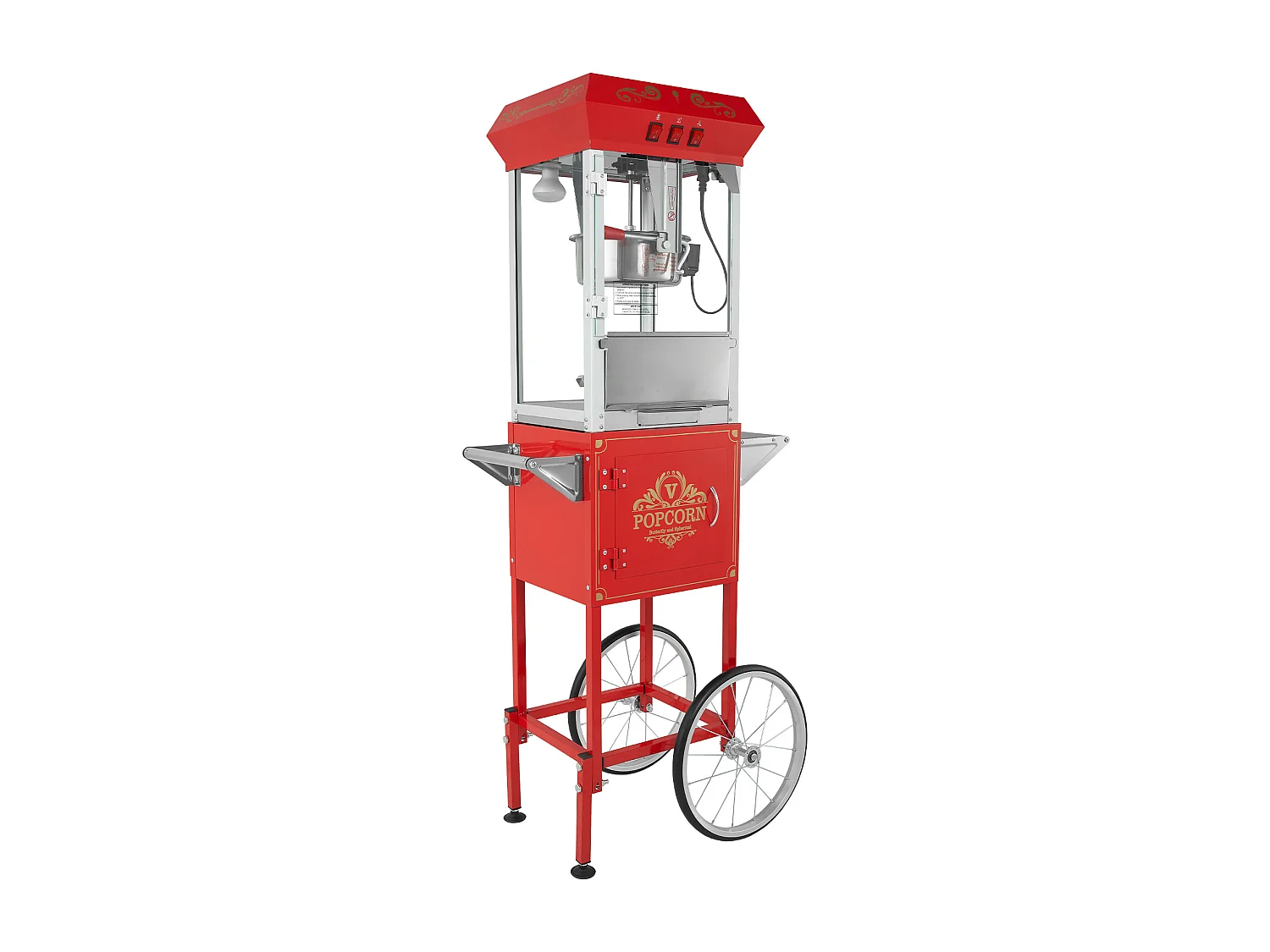Máquina de Palomitas SucceBuy, Máquina de Palomitas con Carrito, 850 W, 8 oz, 48 Tazas, Rojo, 610 x 410 x 1395 mm