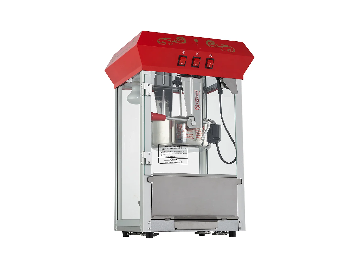 Máquina de Palomitas SucceBuy, 850 W, Máquina de Palomitas de 227 ml, Prepara 48 Tazas por Lote, Incluye 4 Cucharas, Estilo Cine, Rojo