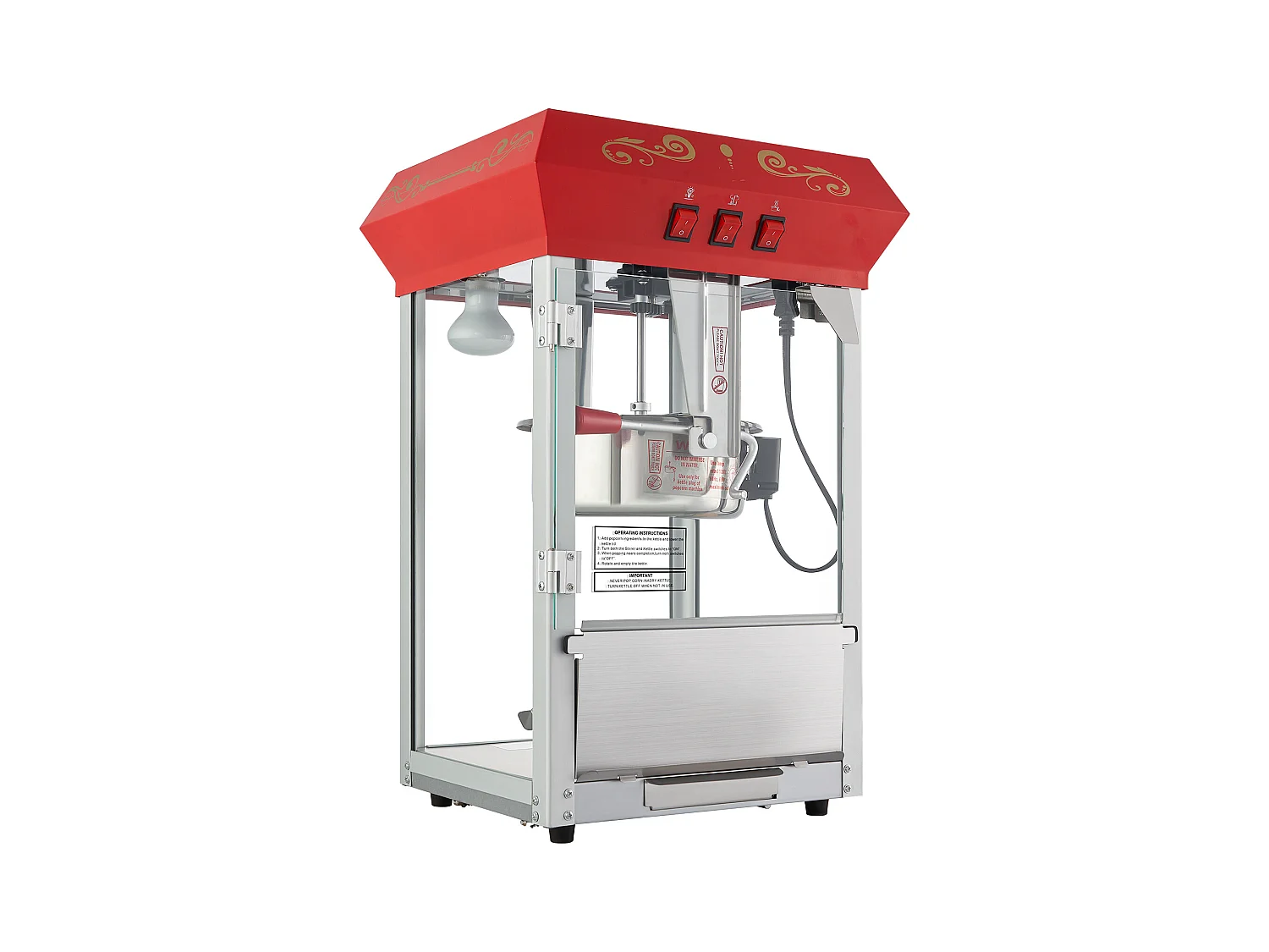 Máquina de Palomitas SucceBuy, 850 W, Máquina de Palomitas de 227 ml, Prepara 48 Tazas por Lote, Incluye 4 Cucharas, Estilo Cine, Rojo