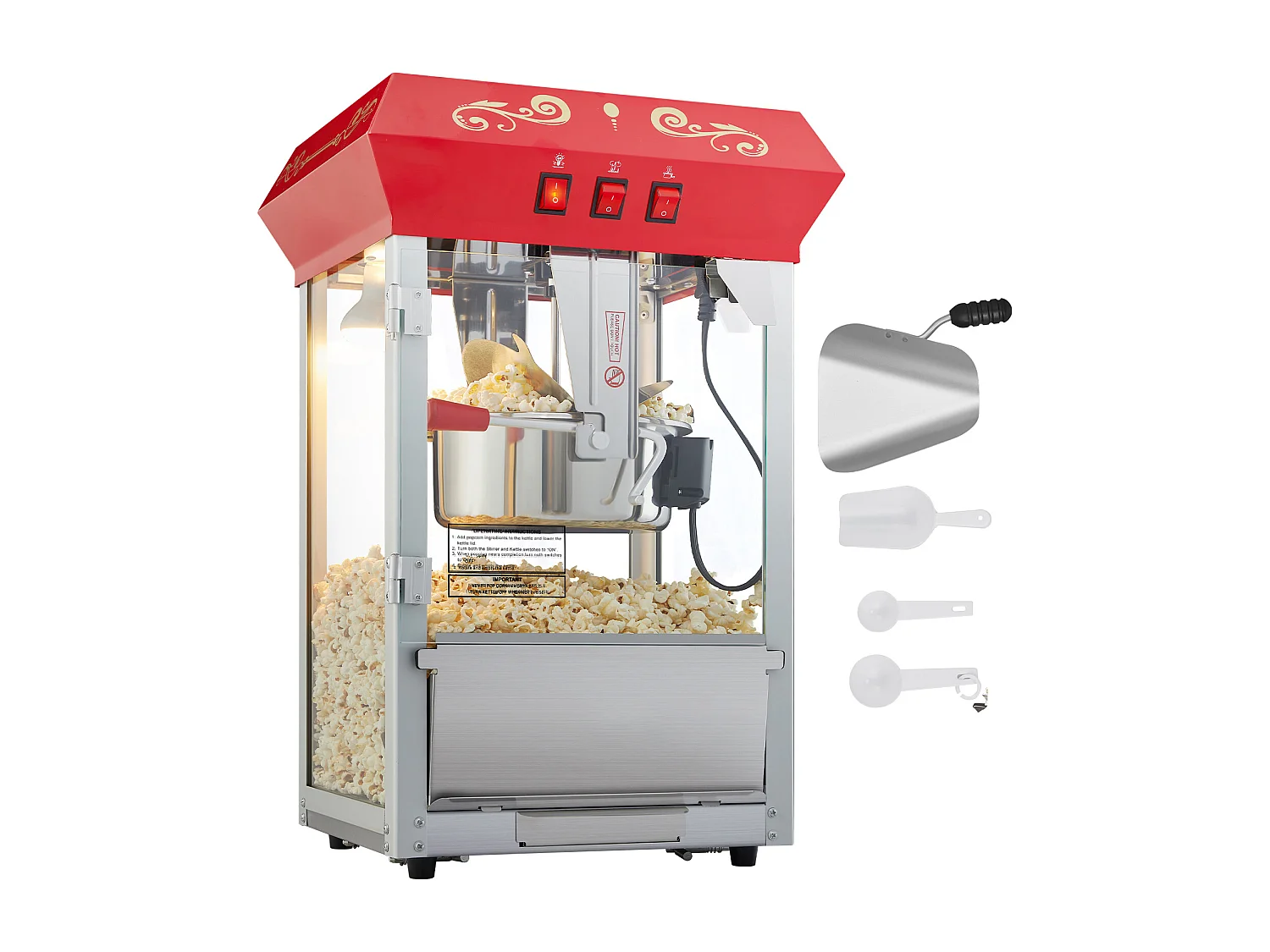 Machine à Pop-Corn 850 W SucceBuy, Machine à Pop-Corn de 227 ml, Permet de Préparer 48 Tasses par lot, Comprend 4 Cuillères, Style Cinéma, Rouge