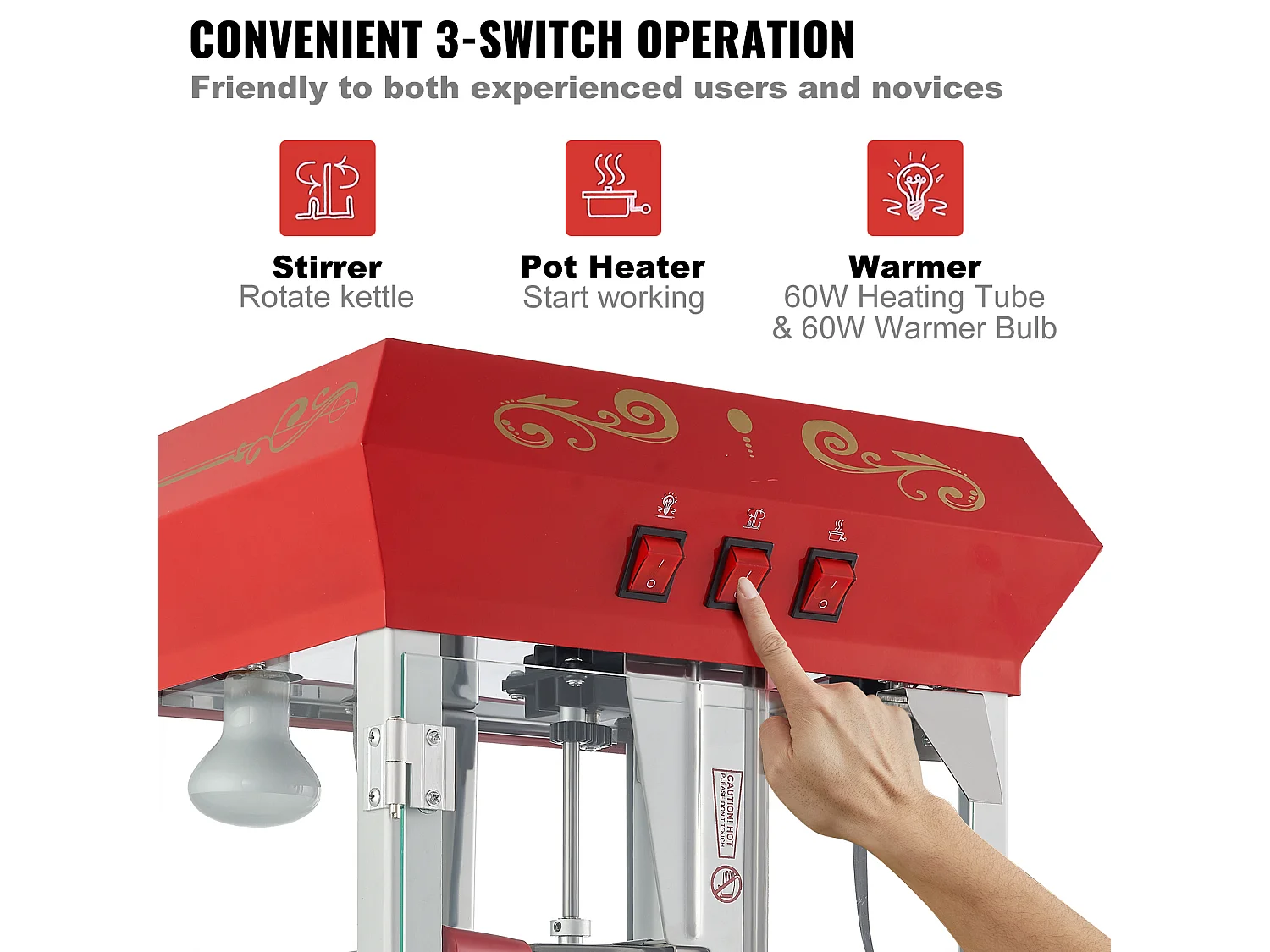 Machine à Pop-Corn 850 W SucceBuy, Machine à Pop-Corn de 227 ml, Permet de Préparer 48 Tasses par lot, Comprend 4 Cuillères, Style Cinéma, Rouge