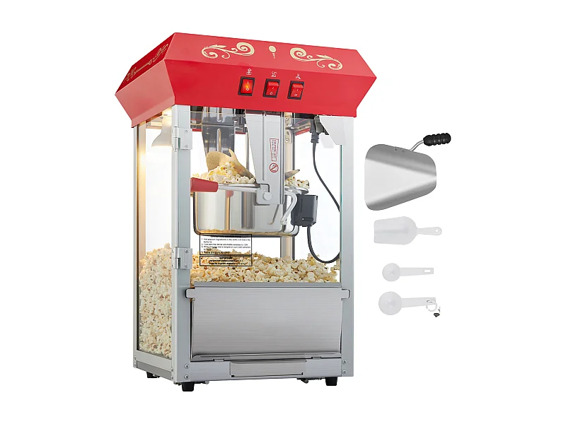Machine à Pop-Corn 850 W SucceBuy, Machine à Pop-Corn de 227 ml, Permet de Préparer 48 Tasses par lot, Comprend 4 Cuillères, Style Cinéma, Rouge
