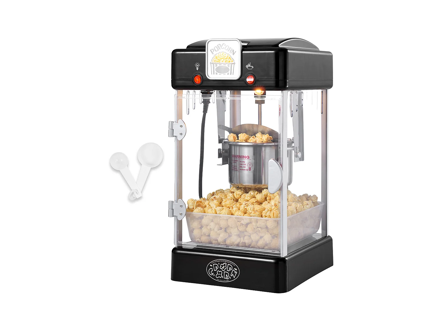 Machine à Pop-Corn SucceBuy, Machine à Pop-Corn 300 W, Machine à Pop-corn de Table avec Porte en PP, Comprend 2 Cuillères et un Plateau, Style Cinéma, Noir