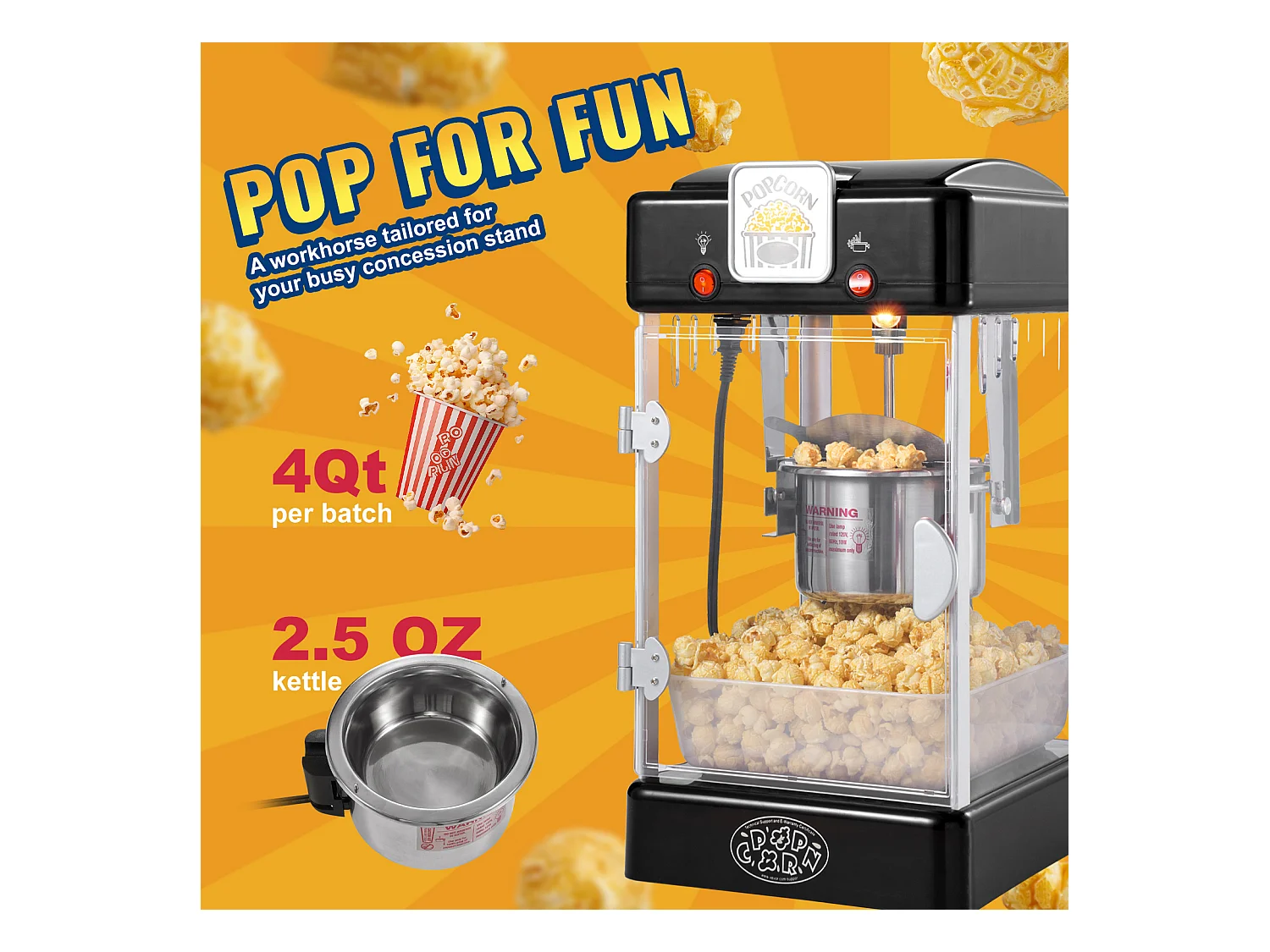 Machine à Pop-Corn SucceBuy, Machine à Pop-Corn 300 W, Machine à Pop-corn de Table avec Porte en PP, Comprend 2 Cuillères et un Plateau, Style Cinéma, Noir