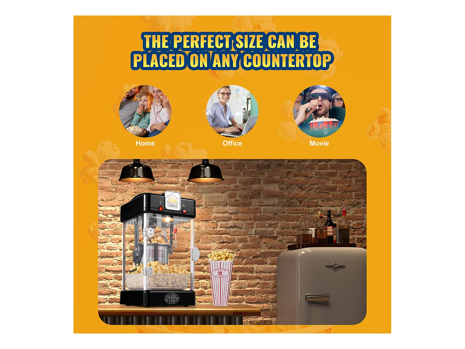 Machine à Pop-Corn SucceBuy, Machine à Pop-Corn 300 W, Machine à Pop-corn de Table avec Porte en PP, Comprend 2 Cuillères et un Plateau, Style Cinéma, Noir