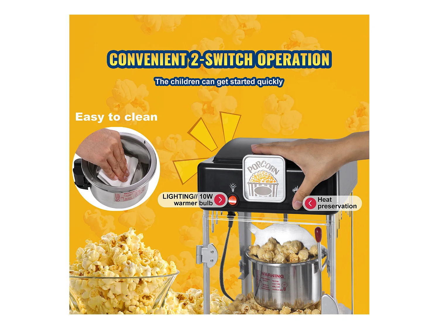 Machine à Pop-Corn SucceBuy, Machine à Pop-Corn 300 W, Machine à Pop-corn de Table avec Porte en PP, Comprend 2 Cuillères et un Plateau, Style Cinéma, Noir