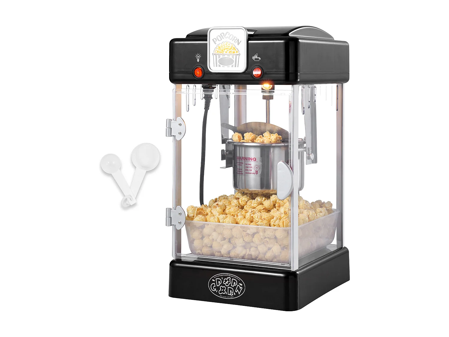 Machine à Pop-Corn SucceBuy, Machine à Pop-Corn 300 W, Machine à Pop-corn de Table avec Porte en PP, Comprend 2 Cuillères et un Plateau, Style Cinéma, Noir