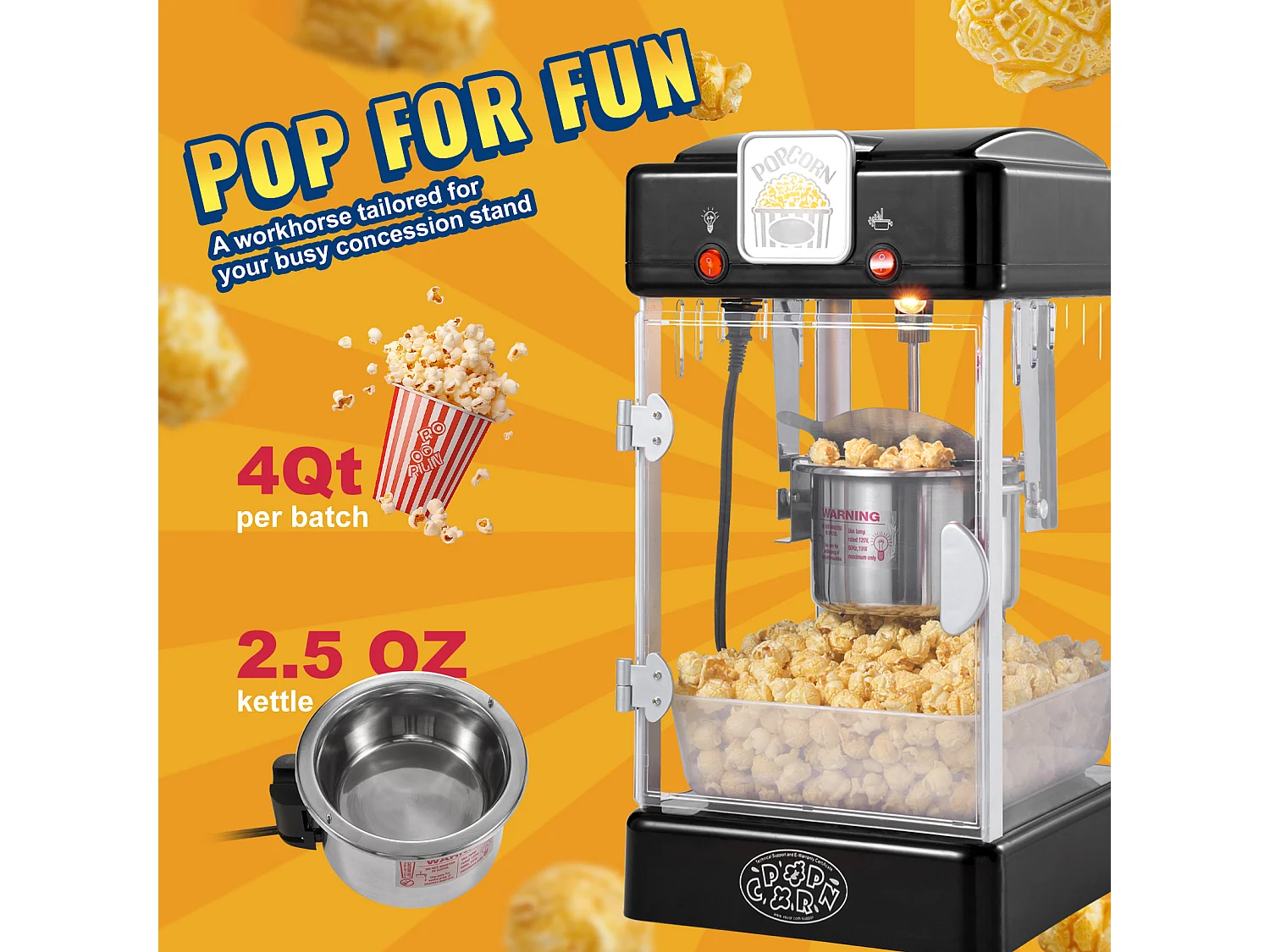 Machine à Pop-Corn SucceBuy, Machine à Pop-Corn 300 W, Machine à Pop-corn de Table avec Porte en PP, Comprend 2 Cuillères et un Plateau, Style Cinéma, Noir