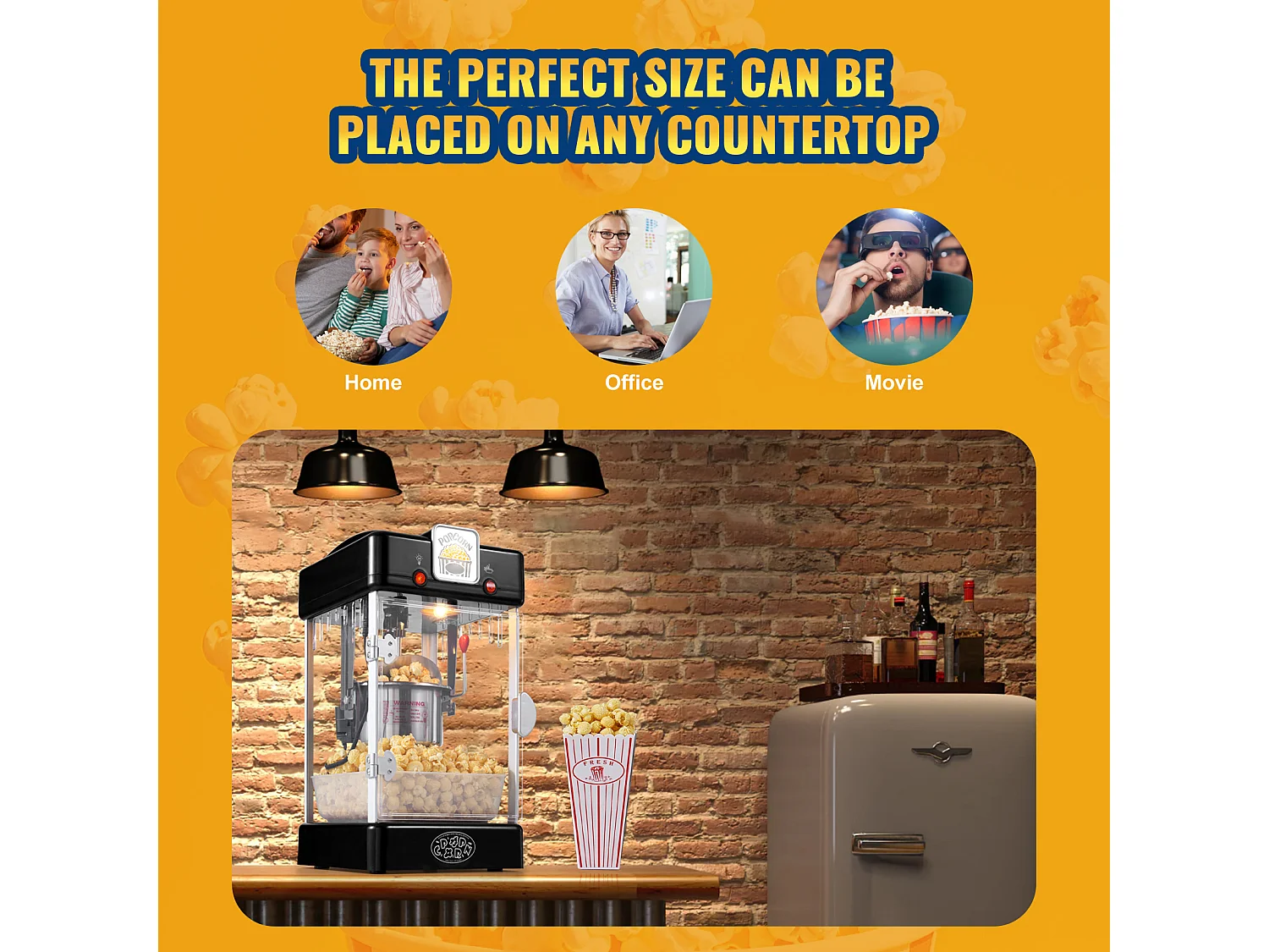 Machine à Pop-Corn SucceBuy, Machine à Pop-Corn 300 W, Machine à Pop-corn de Table avec Porte en PP, Comprend 2 Cuillères et un Plateau, Style Cinéma, Noir