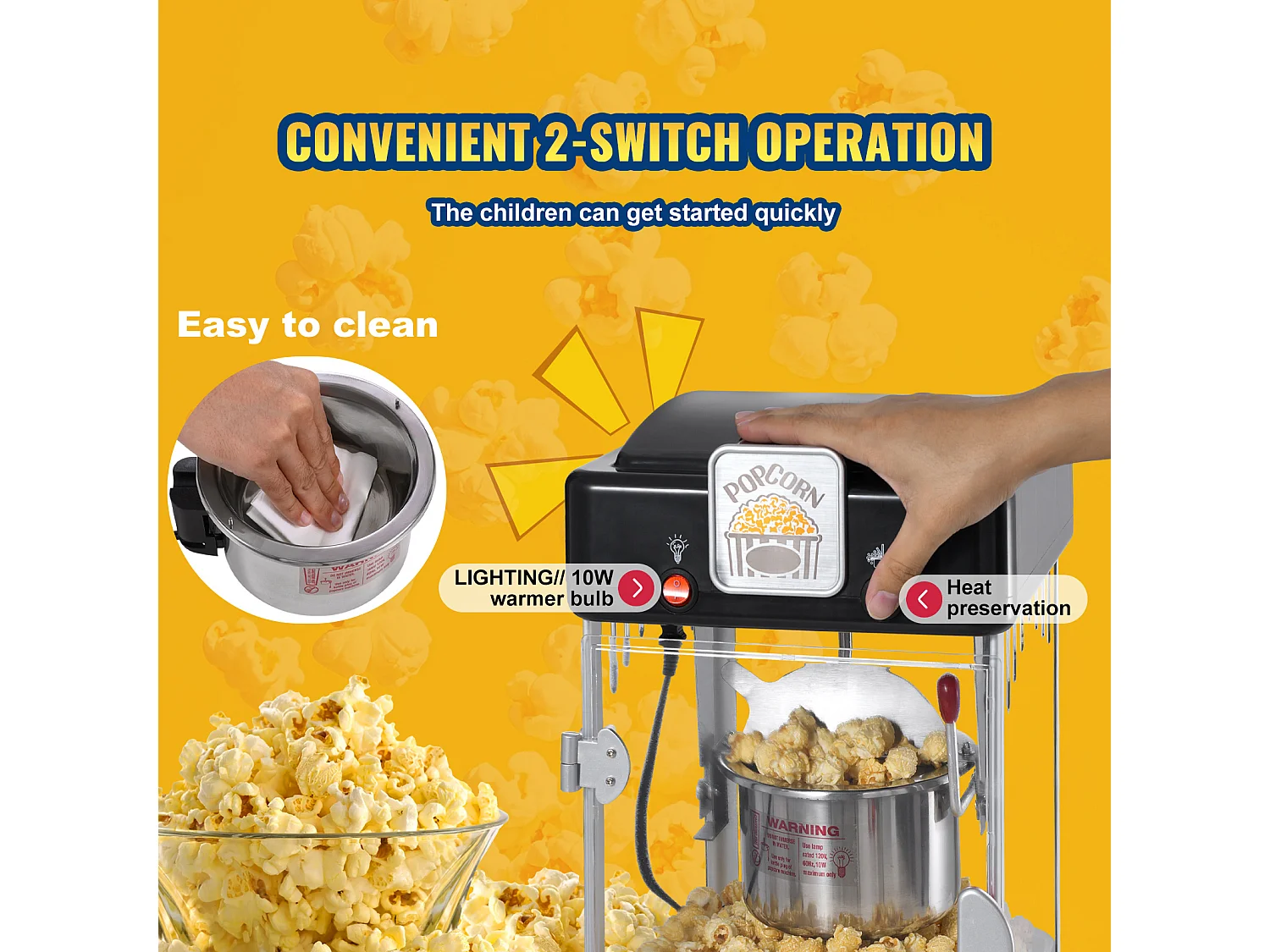 Machine à Pop-Corn SucceBuy, Machine à Pop-Corn 300 W, Machine à Pop-corn de Table avec Porte en PP, Comprend 2 Cuillères et un Plateau, Style Cinéma, Noir