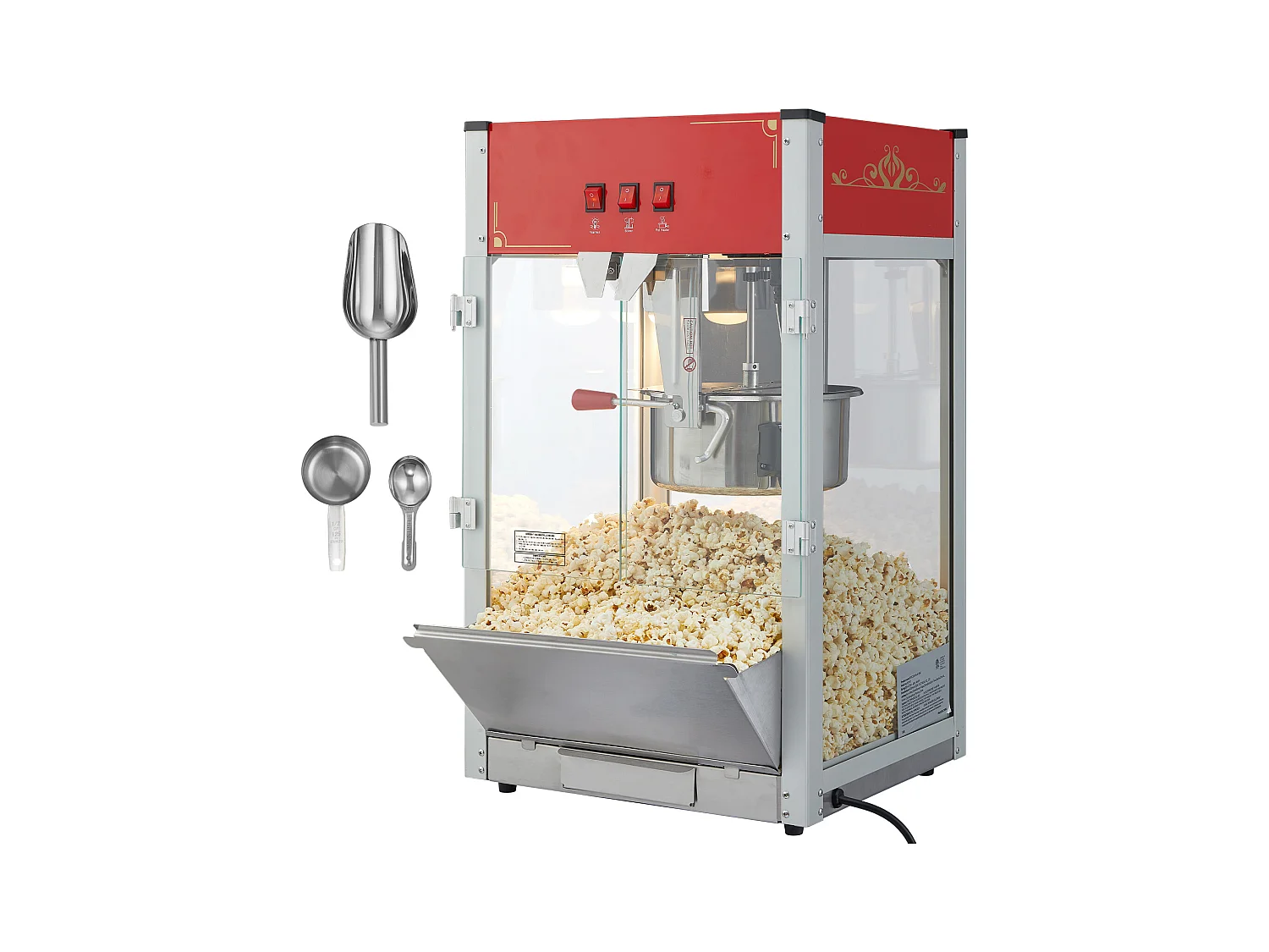 Macchina per Popcorn SucceBuy, 1440 W, Caldaia da 12 oz, 80 Tazze per Lotti, Macchina da Banco con Vetro Temperato, 3 Cucchiai in Acciaio Inox, Rosso