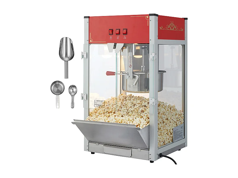 Machine à Pop-Corn SucceBuy, 1440 W, Bouilloire de 12 oz, 80 Tasses par lot, Machine de Comptoir avec Verre Trempé, 3 Cuillères en Acier Inoxydable, Rouge