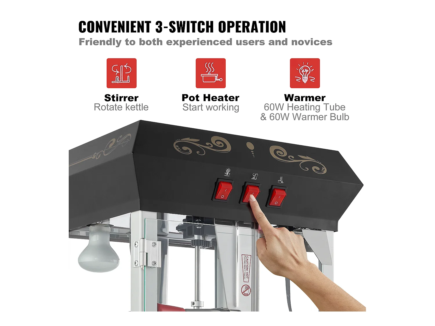 Maszyna Do Popcornu SucceBuy, Maszyna Do Popcornu 850 W z Wózkiem, Czajnik 227 g na 48 Kubków na Partię, W Zestawie 4 Łyżki, Czarny